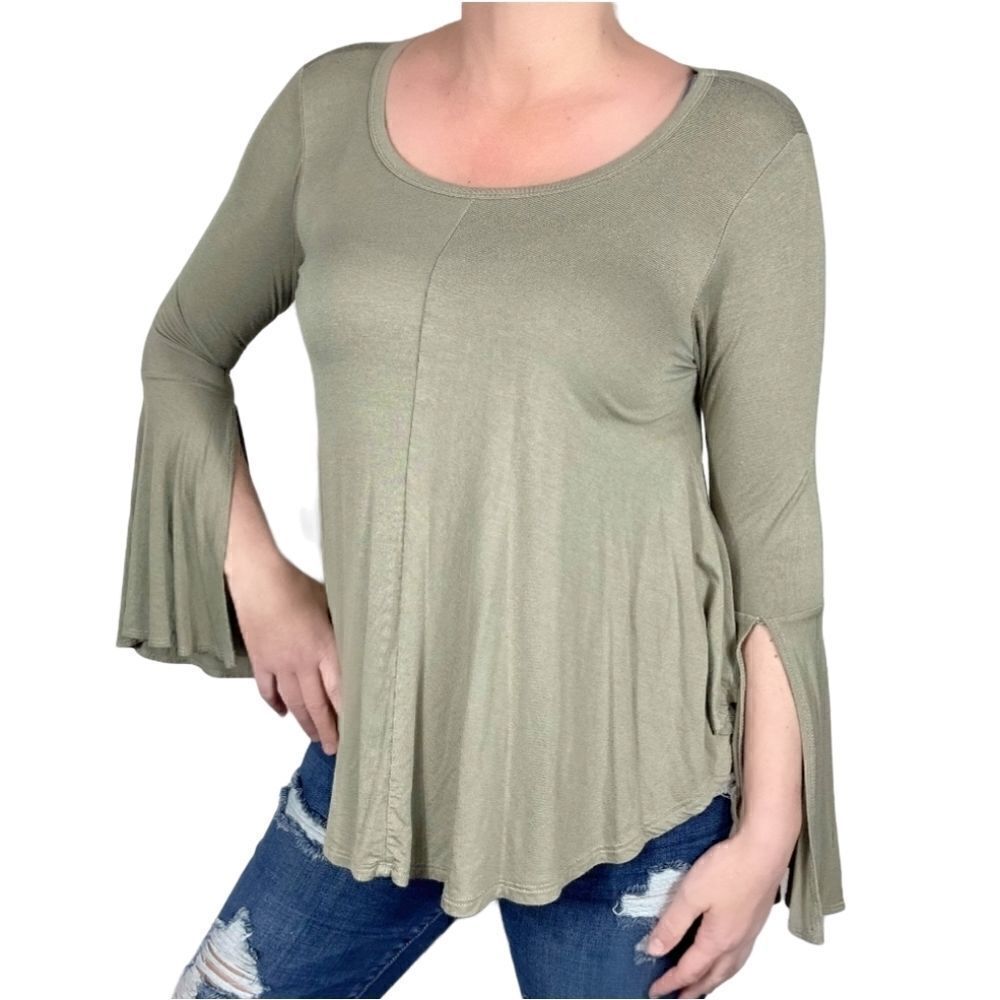 Nu Label Navy Green Long Sleeve Blouse